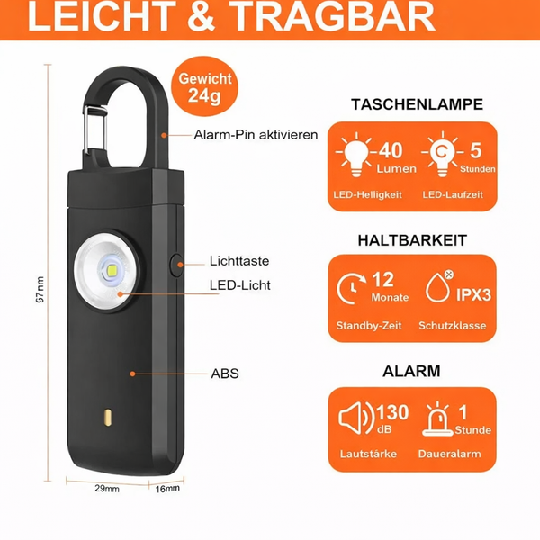 Sicherheitsalarm Mini-Taschenlampe